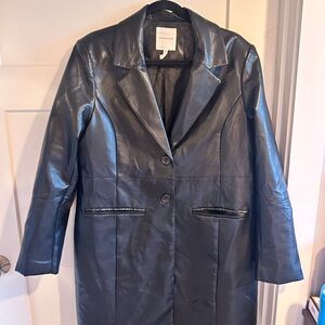 Avec Les Filles Black Leather Jacket Classic Blazer Style